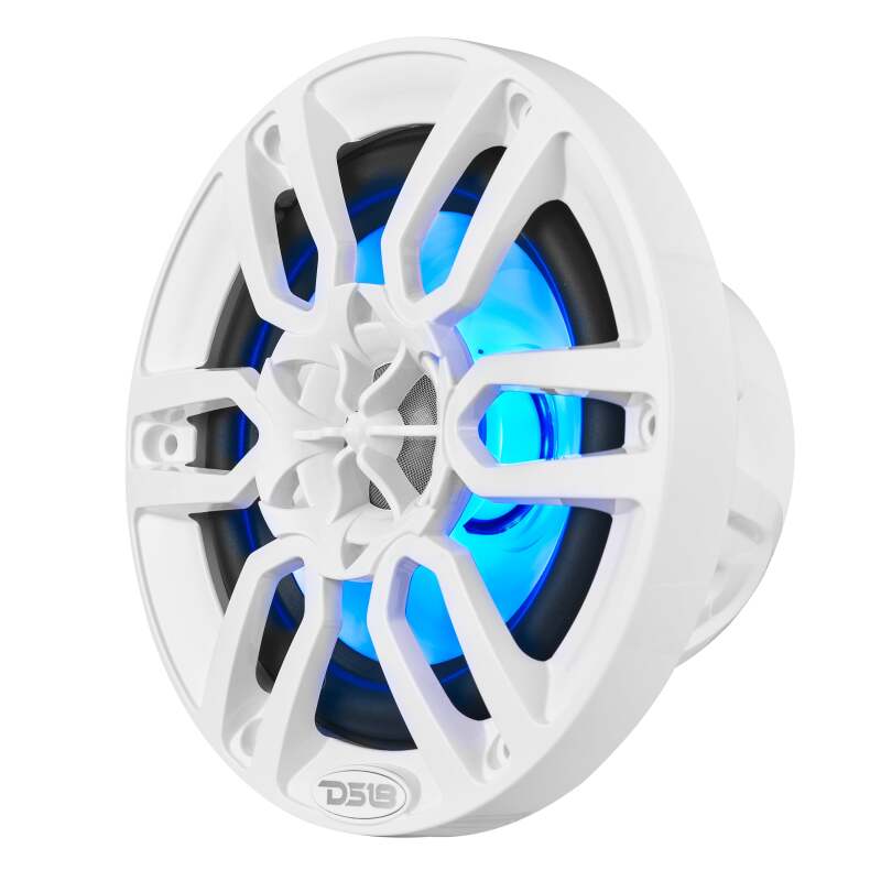 DS18 NXL Series 6.5-inch Marine Coaxial Speaker with RGB Lighting - White, 100W RMS, 4 Ohm - Fits Marine and Powersports Vehicles