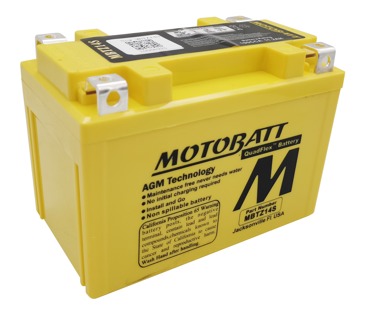 MOTOBATT MBTZ14S Sealed AGM Motorcycle Battery — Compatible with Harley Davidson, Honda, Yamaha, Kawasaki, and Suzuki
