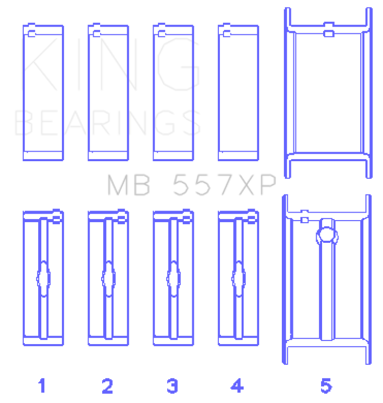King Sm Block Chevy Large Journal 350 2.100in Rods (Size 010) Tri-Metal Performance Main Bearing Set