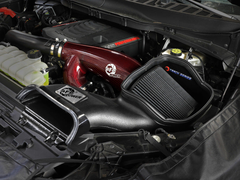 aFe Power Track Series Red Kevlar and Carbon Fiber Intake System with Pro 5R Filter for Ford F-150 2021-2022 3.5L V6