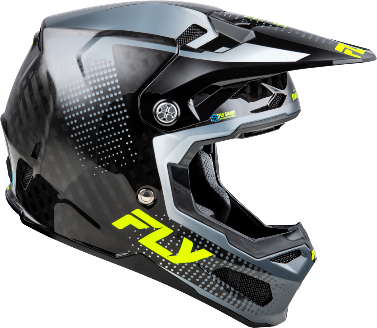 Fly Racing Formula S Carbon Protocol Helmet for Youth - Black, Grey, Hi Vis - Size XS - Includes Crash Detection & Bluetooth Connectivity