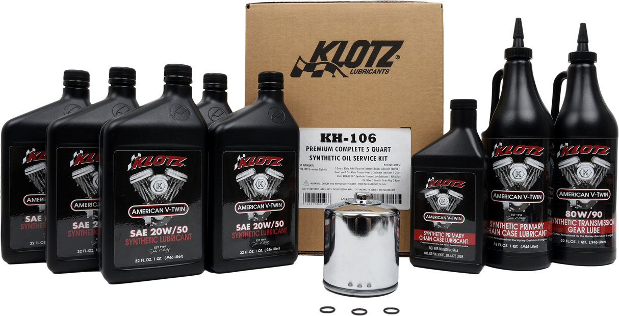 Klotz Premium Harley Davidson 4-Quart Synthetic Oil Change Kit with Filter and O-Rings