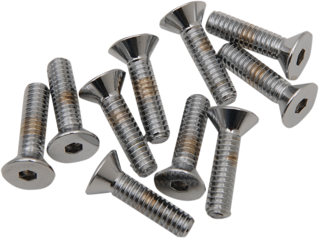 Drag Specialties MPB368 Chrome Flat-Head Bolts for Harley-Davidson Motorcycles, 1/4"-20 x 1-1/4" - Replacement Set