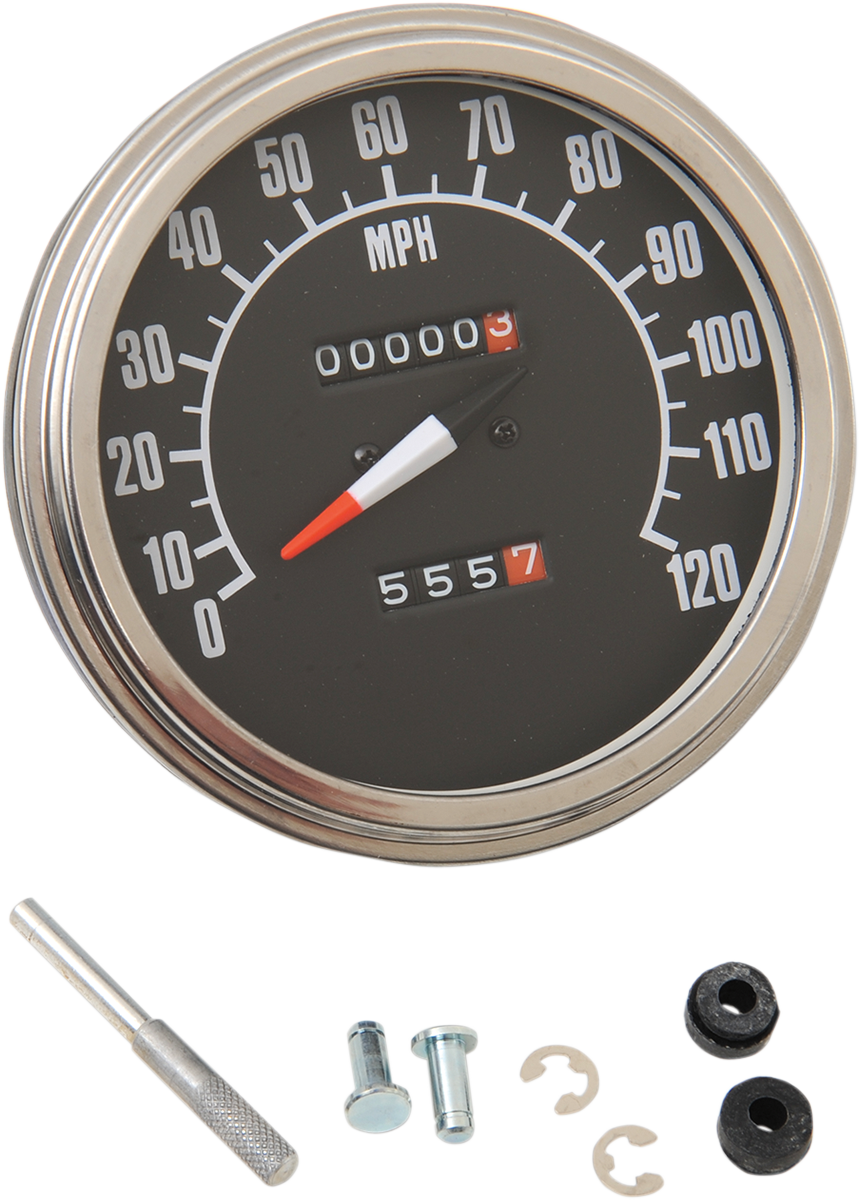 Drag Specialties 5-Inch MPH FL-'68-'84 Style Speedometer with Black Face - Part 70847M for Harley-Davidson Touring Models