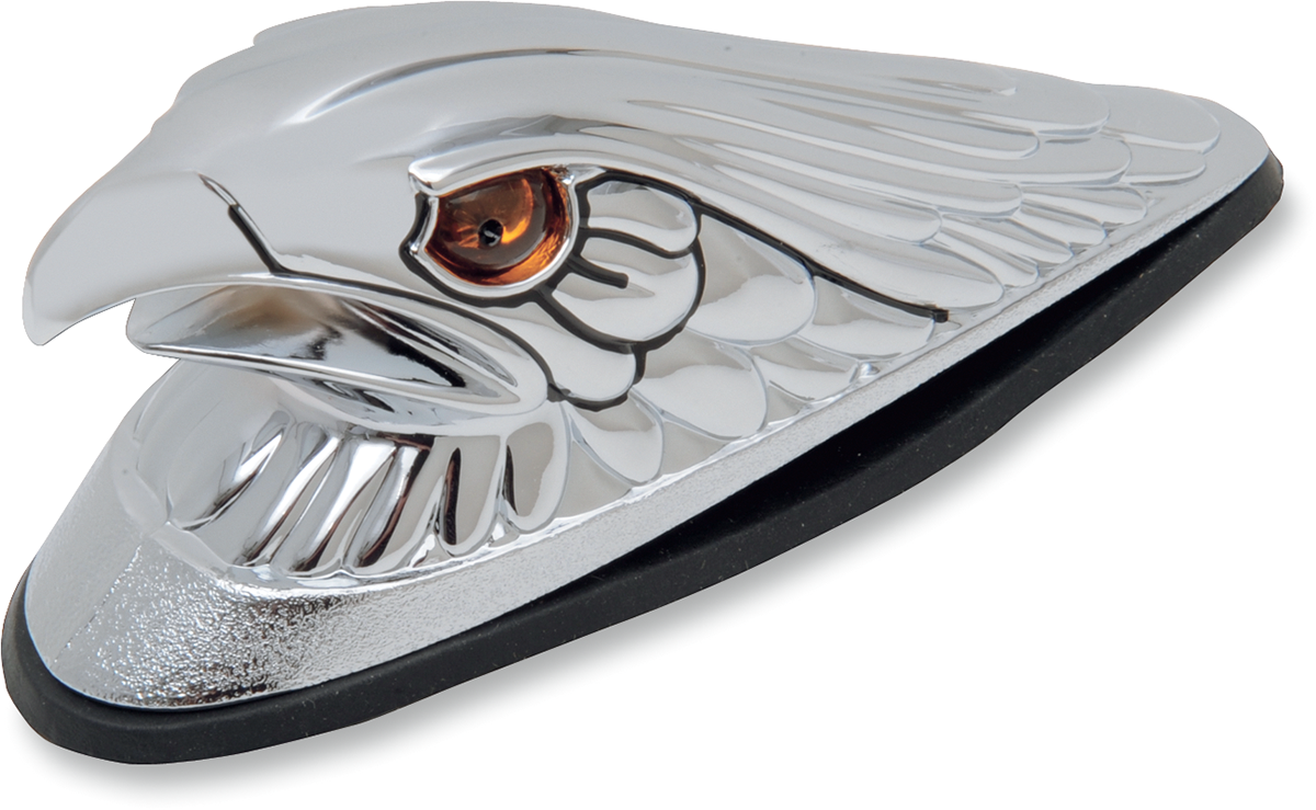 DRAG SPECIALTIES Eagle Head with Lights - Amber Eyes - Large - Chrome Part 72924 for Most Harley-Davidson Front Fenders