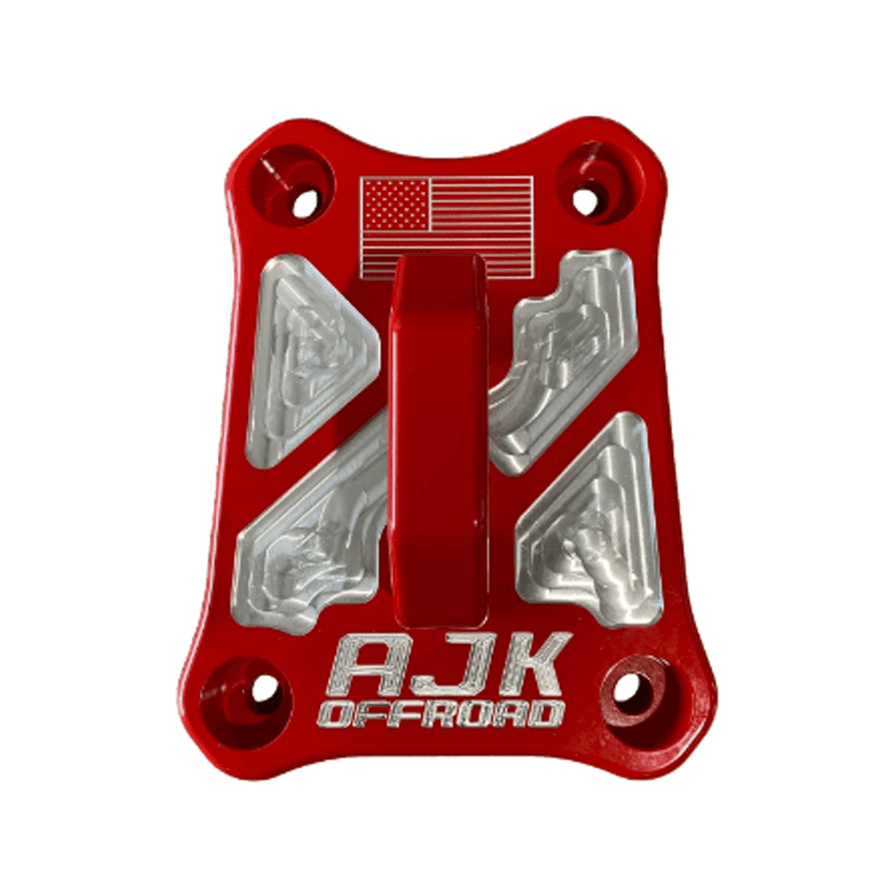 Polaris Pro R / Turbo R Billet Radius Rod Plate / Pull Plate AJK Offroad Close Up Product Image of Plate in Red