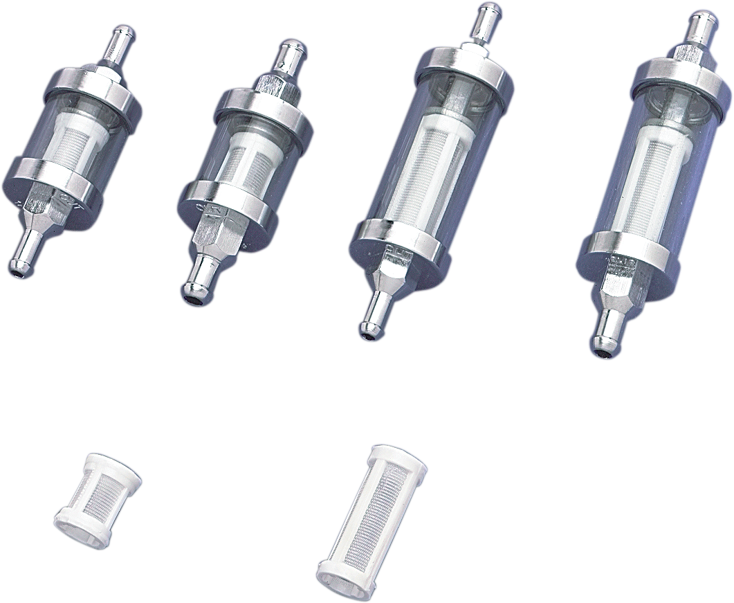 Drag Specialties Fuel Filter - Clear Mini with Chrome Ends - 1/4 inch - Part 03-0051-BC145 for Harley Davidson Motorcycles