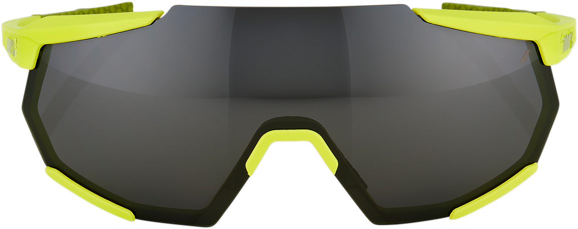 100% Racetrap Sunglasses - Soft Tact Banana Frame with Black Mirror Lens, UV400 Protection, Interchangeable Lenses, Fits Motorcycle, Cycling, and Sports Enthusiasts