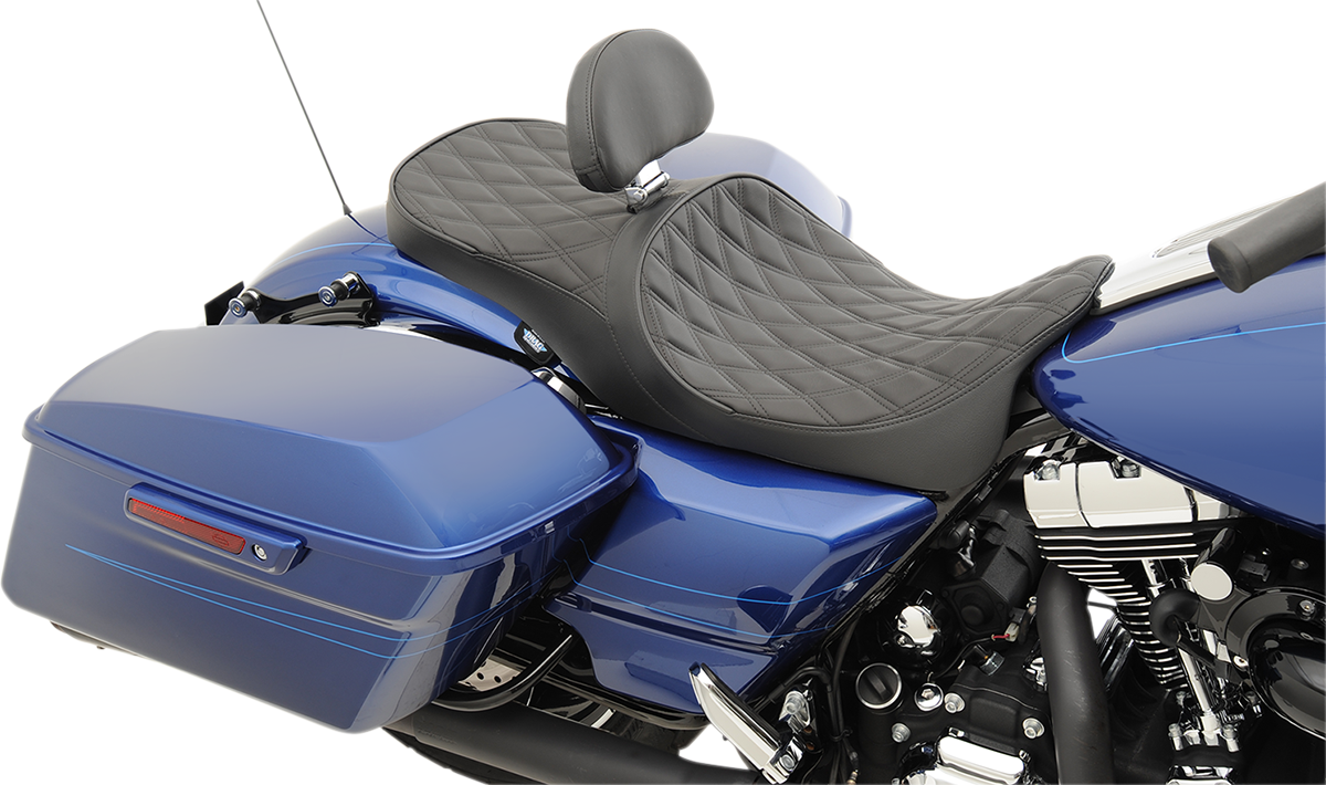 Drag Specialties Seats Low Touring Seat with Backrest Receiver for Harley FL models (2008-2023) - Solar Reflective Double Diamond by Drag Specialties Part #0801-1008