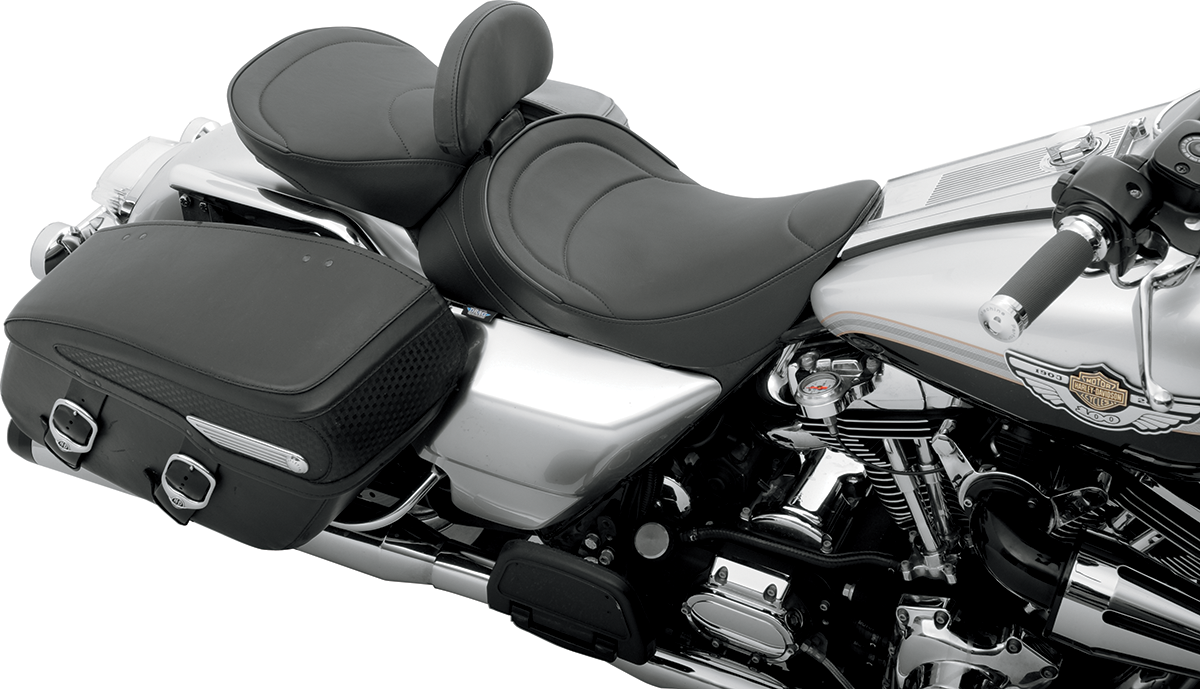 DRAG SPECIALTIES SEATS Solo Seat with Driver Backrest for Harley FLH 1997-2007, Mild Stitched - Part 0801-0493