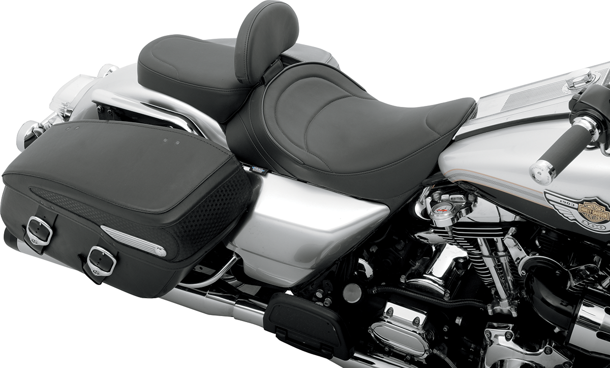 DRAG SPECIALTIES SEATS Solo Seat with Driver Backrest for Harley FLH 1997-2007, Mild Stitched - Part 0801-0493
