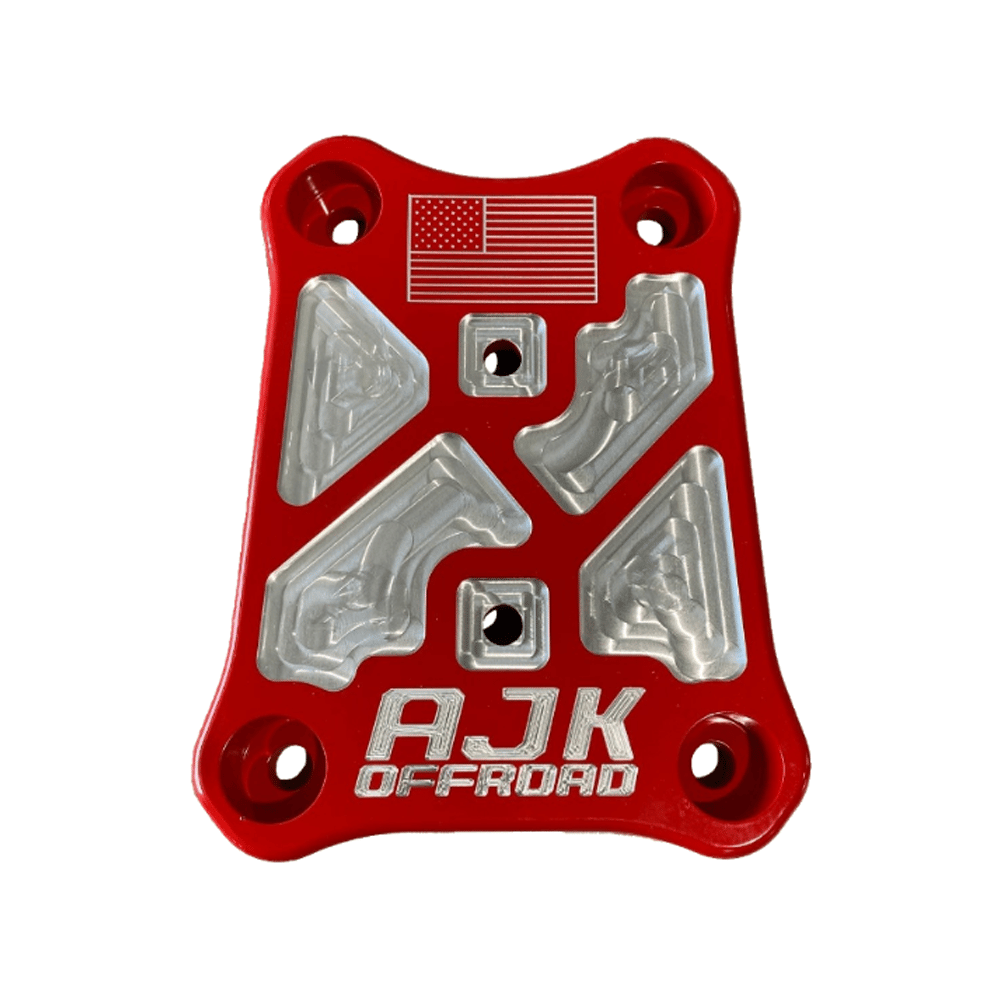 Polaris Pro R / Turbo R Billet Radius Rod Plate / Pull Plate AJK Offroad Close Up of Product in Red with No Pull