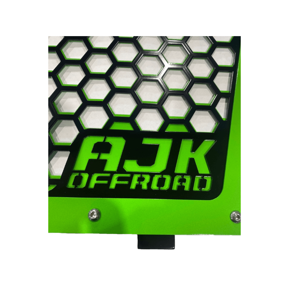 Kawasaki KRX Front Grill by AJK Offroad in Green Close Up