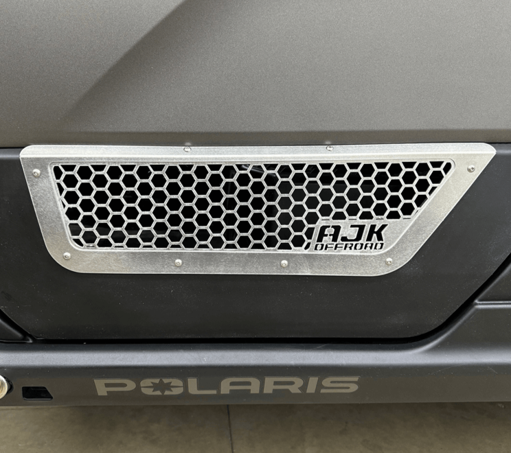 Polaris Xpedition Vented Lower Doors Inserts by AJK Offroad Close Up of Front Door in Raw Aluminum
