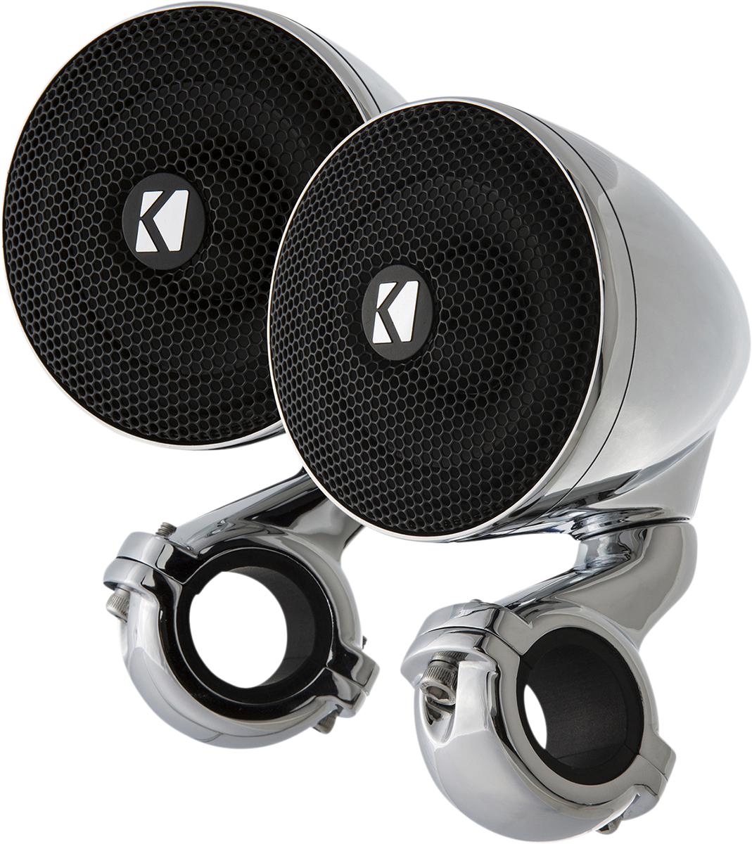 KICKER Mini Speakers 47PSM32 - 2 Ohm Chrome - Ideal for Vehicles with Bars or Handlebars (1-1/4, 1, 7/8 Inch)