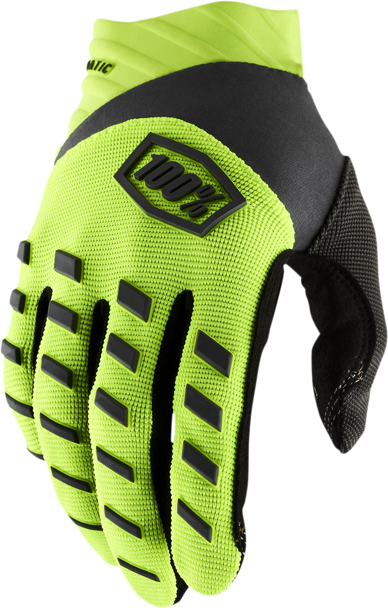 100% Youth Airmatic Gloves - Fluo Yellow/Black, Size XL | Designed for Smaller Riders, Maximize Comfort & Control
