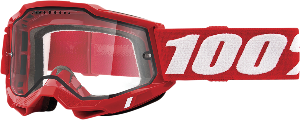 100% Accuri 2 Enduro MTB Goggle with Clear Lens - Neon Red Frame, Designed for Mountain Bikes and Off-Road Cycling