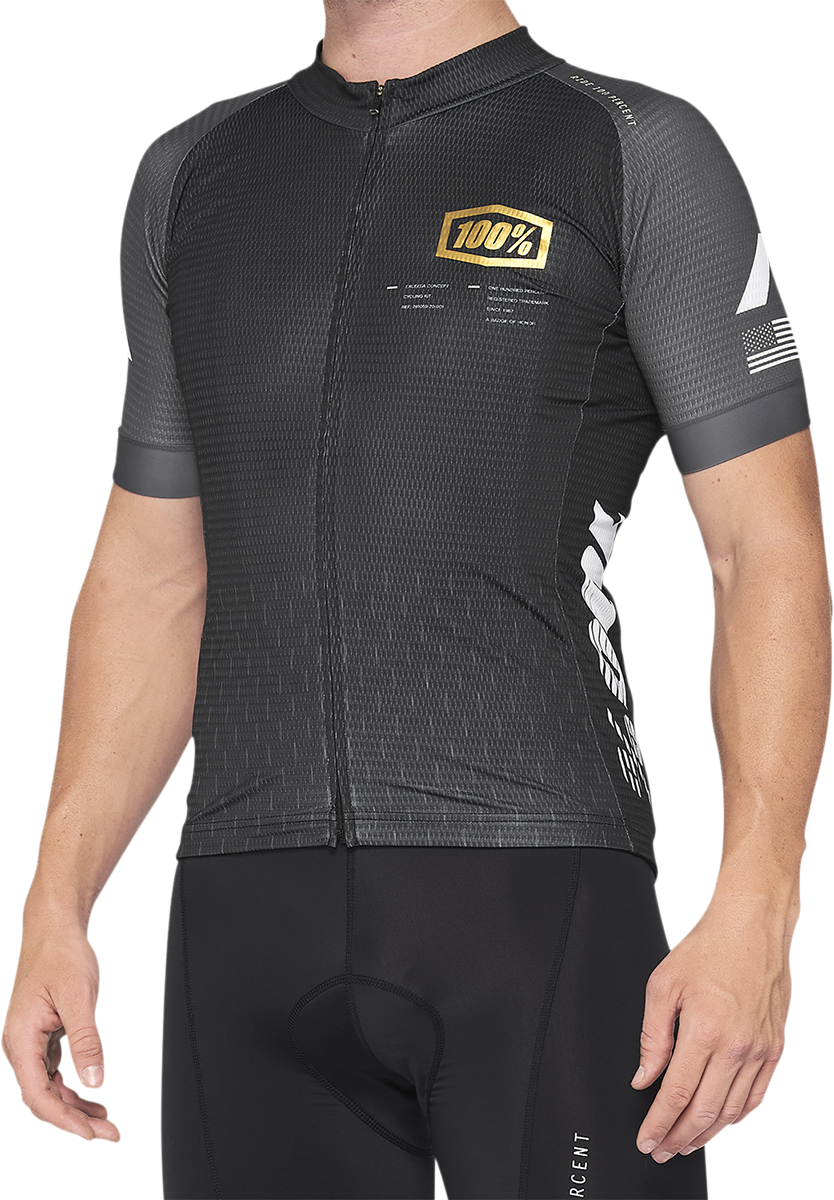 100% Exceeda Short-Sleeve Jersey for Men - Black and Charcoal, XL | Bicycle Cycling Jersey with Moisture Management and Reflective Elements