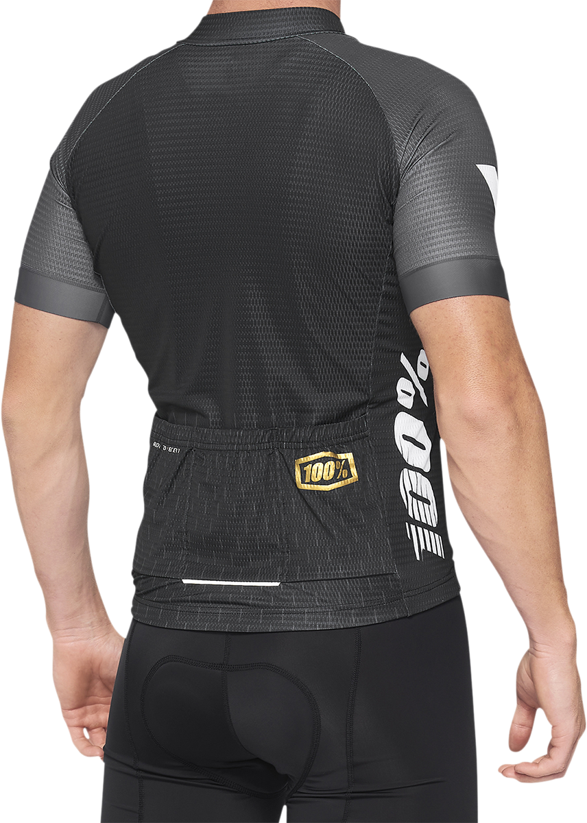 100% Exceeda Short-Sleeve Jersey for Men - Black and Charcoal, XL | Bicycle Cycling Jersey with Moisture Management and Reflective Elements