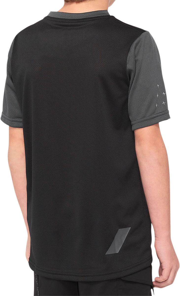 100% Youth Ridecamp Short-Sleeve Jersey - Black/Charcoal - Medium - Compatible with BMX, Mountain Bike, and Trail Riding