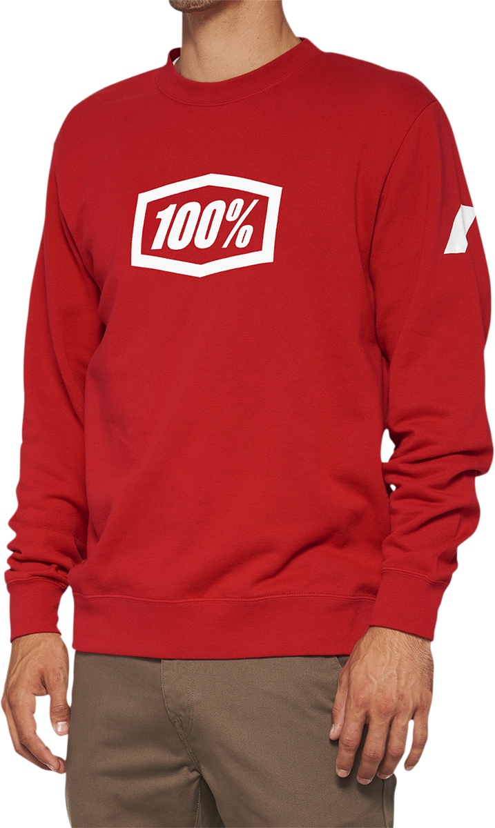 100% Icon Long-Sleeve Fleece Sweatshirt - Red - Large | Model 20026-00012 with Rib Cuffs and Screen-Printed Logo
