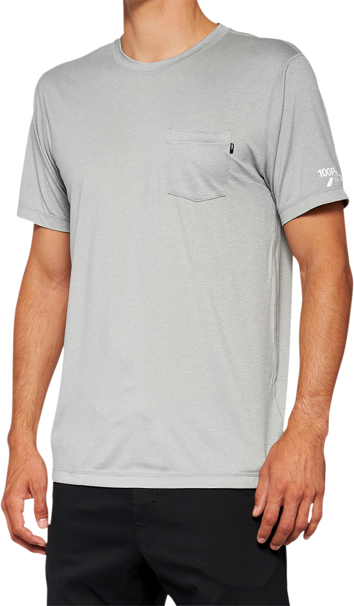 100% Mission Athletic T-Shirt Gray Medium - Performance Moisture-Wicking Fitness Top with Logo Detail