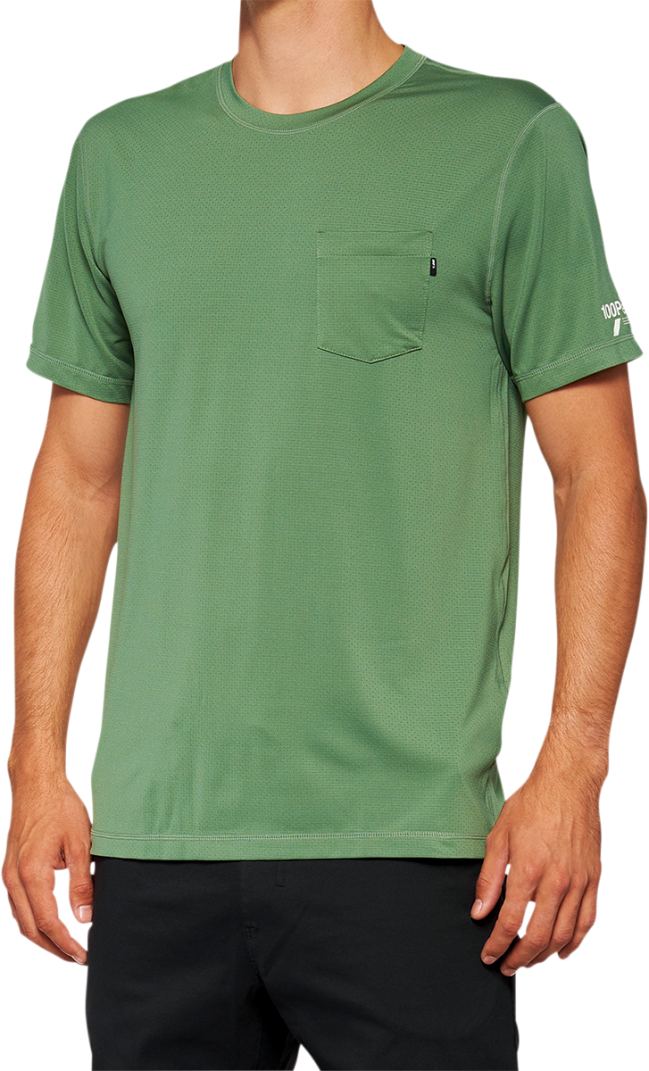 100% Mission Athletic T-Shirt with Logo - Olive, Small | Part Number 20014-00015