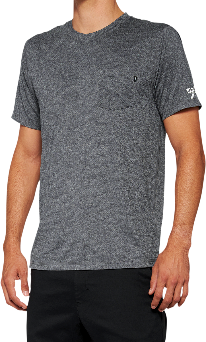 100% Mission Athletic T-Shirt Charcoal Large - Performance Moisture-Wicking Sportswear with Logo Detail