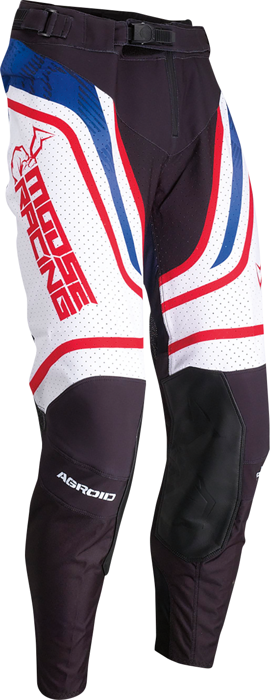Moose Offroad Agroid Pants - Red/White/Blue, US 32 - Durable Off-Road Riding Trousers with Breathable Polyester and Leather Panels