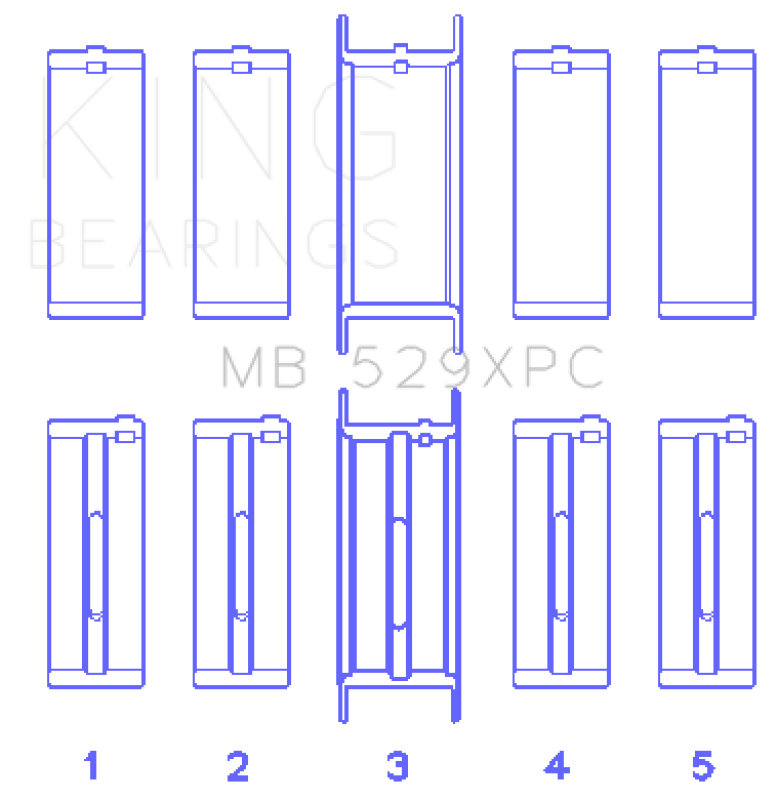 King Ford 260CI/289CI/302 5.0L Windsor Coated Crankshaft Main Bearing Set of 5 (Size .001)