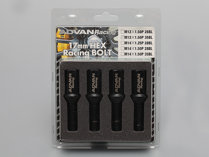 Advan Z9562 Wheel Bolt 35mm Thread for Honda Civic, Toyota Corolla, Ford Mustang - Black Finish, Pack of 4
