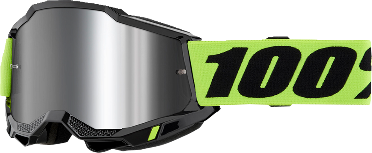 100% Accuri 2 Goggle Neon Yellow with Silver Mirror Lens - Compatible with Motocross, Off-Road, and ATV Vehicles (Part 50014-00040)