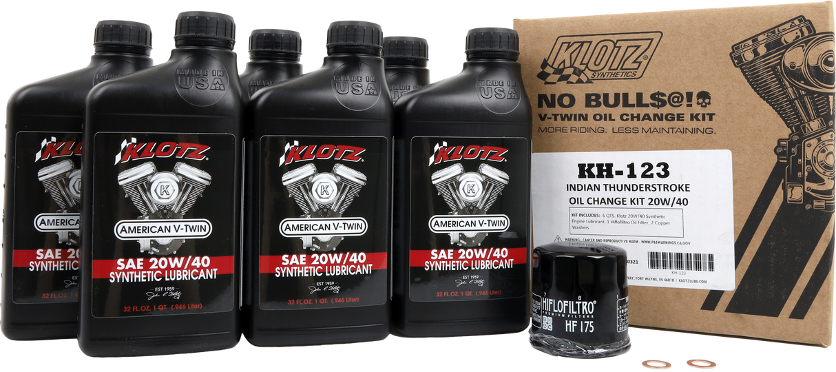 KLOTZ Indian Thunderstroke 6 Quart Synthetic Oil Change Kit for Harley-Davidson Motorcycles