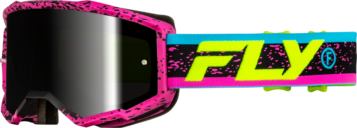 Fly Racing Yth Zone Goggle Pink/Black/Hi Vis with Black Mirror and Smoke Lens for ATV, Dirt Bike, Motocross, and Off-Road Vehicles