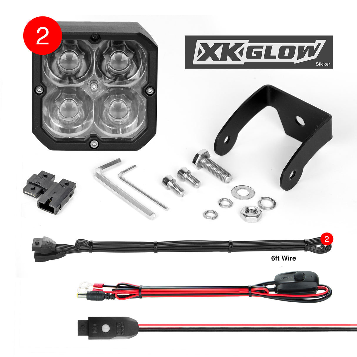 XK GLOW 20W RGB Pod Lights Spot Beam - Universal Fit for Off-Road, SUV, Truck, and Car Applications