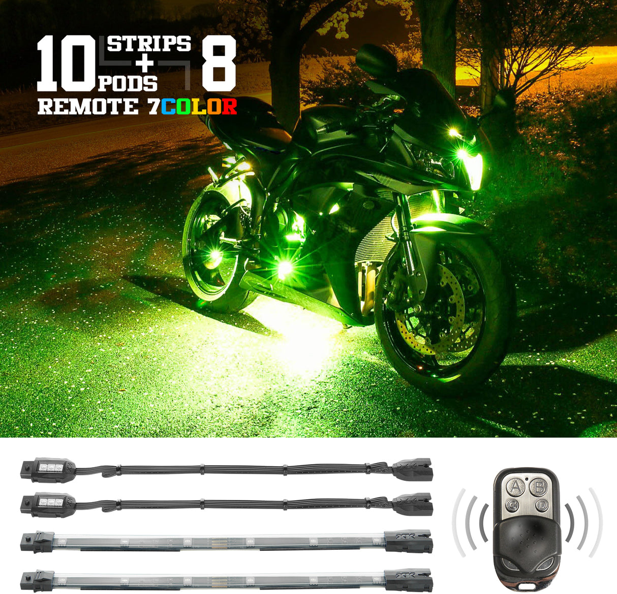 XK GLOW 18-piece 7-Color LED Light Kit with Remote Control for Automotive and Marine Applications
