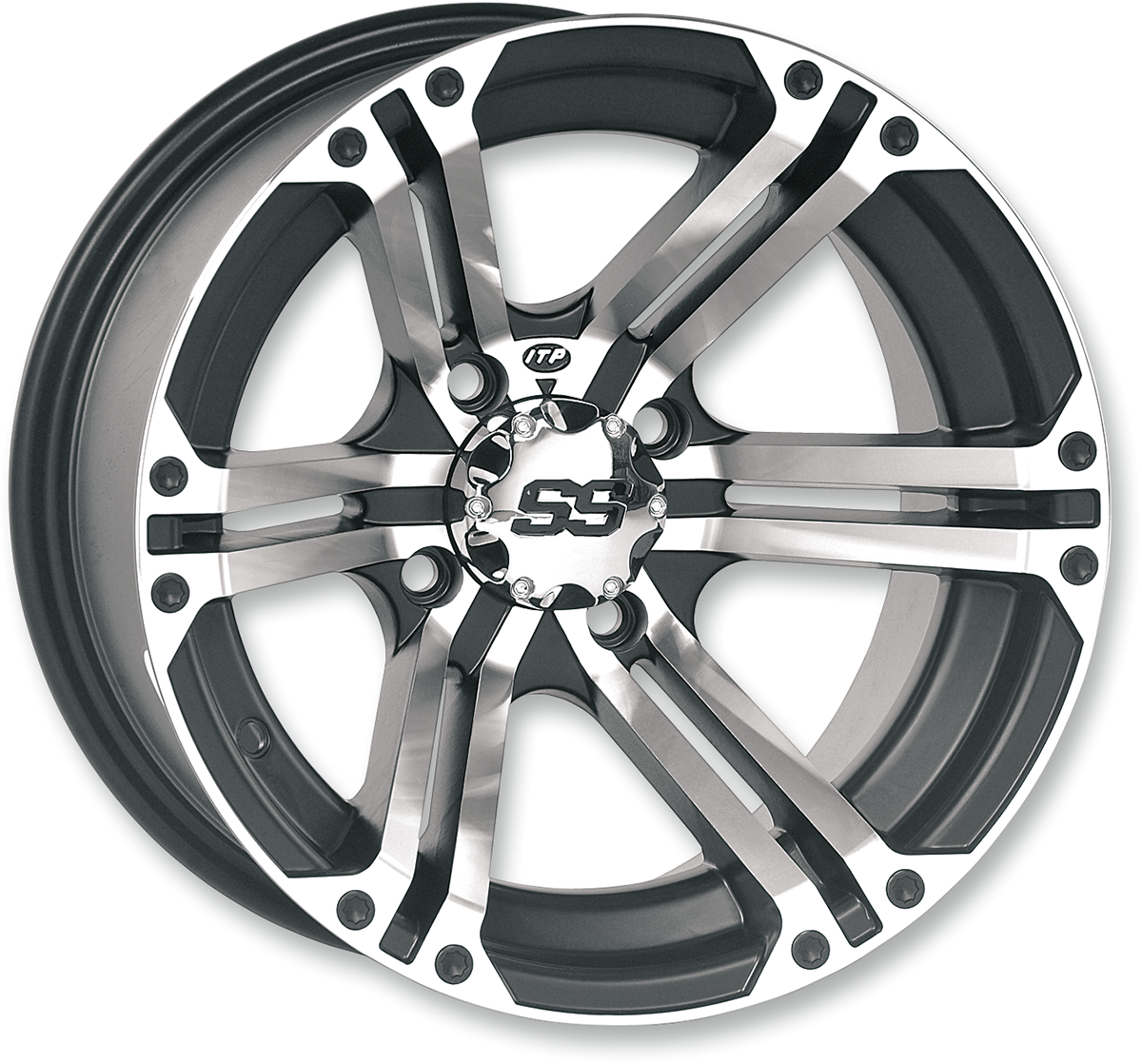 ITP Wheel - SS212 - Rear - Machined Black - 12x7 - 4/110 - 2+5 1228365404B