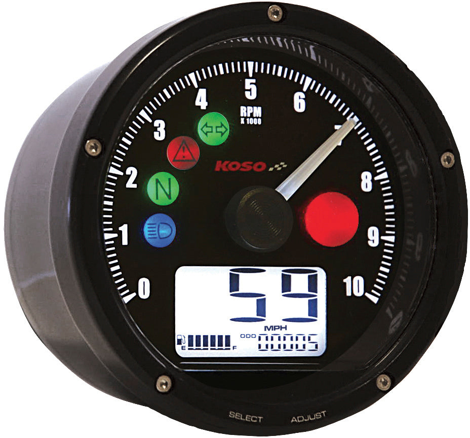 KOSO TNT01 Multifunction Speedometer and Tachometer for Harley-Davidson with Black Face (Part BA035K00-HD)
