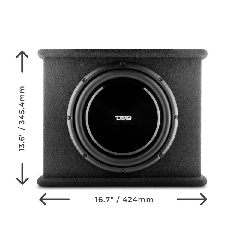 DS18 SB12A 12-Inch Shallow Subwoofer with Enclosure and 350W RMS Amplified System for Car Audio