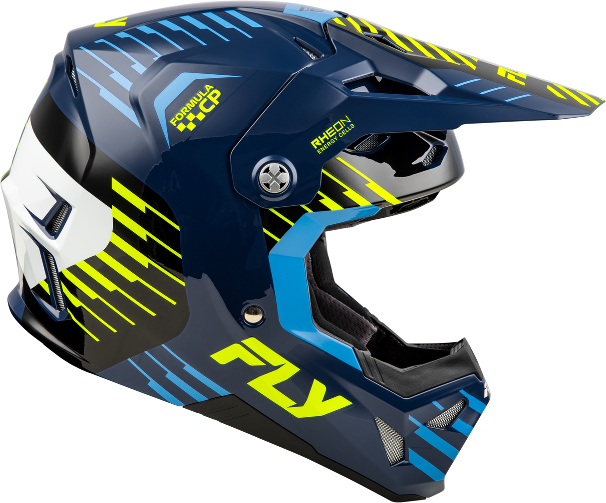 Fly Racing Formula CP Slice Helmet Navy, Hi Vis & White for Youth with Impact Absorption Features