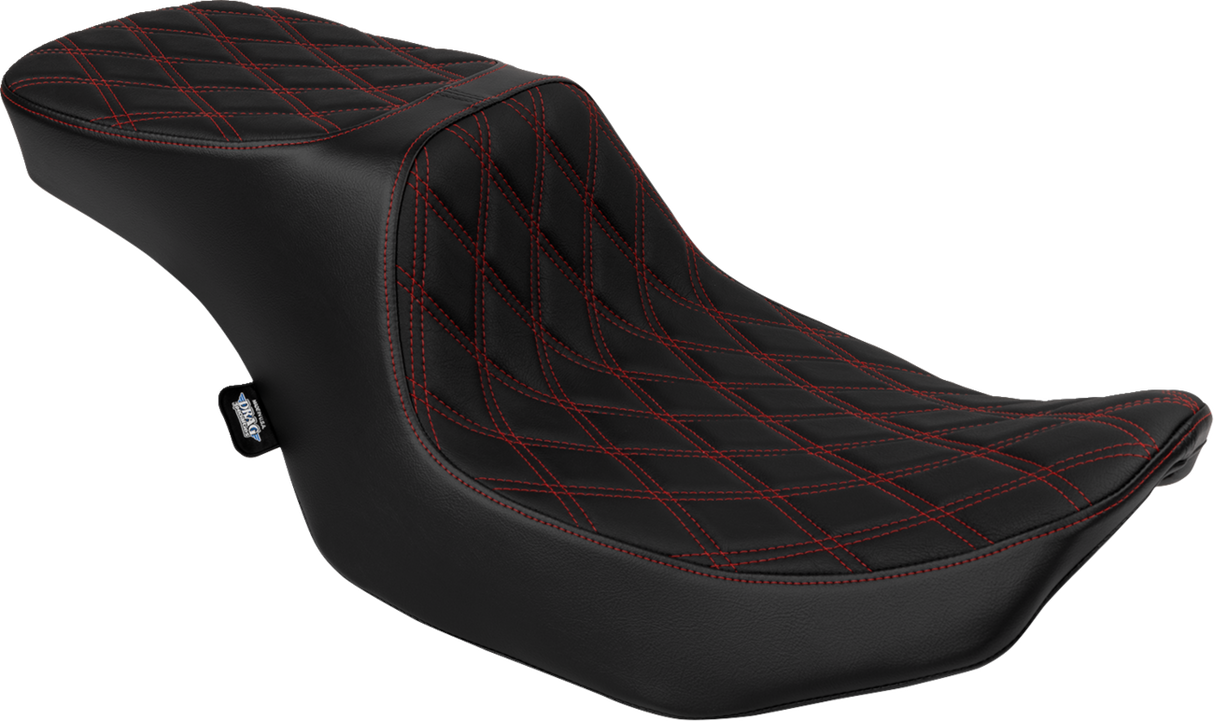 Drag Specialties Seats Predator 2-Up Seat - Vinyl with Double Diamond Red Stitch - Fits 2023-2024 Harley FLT/FLH Models - Part #4692D