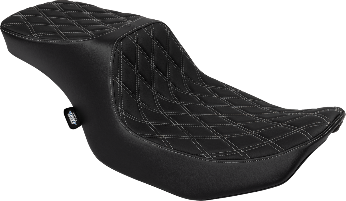 Drag Specialties Seats Predator 2-Up Seat - Vinyl - Double Diamond Silver Stitch for Harley FLTR/FLHX 2023-2024 (Part No. 4692C)
