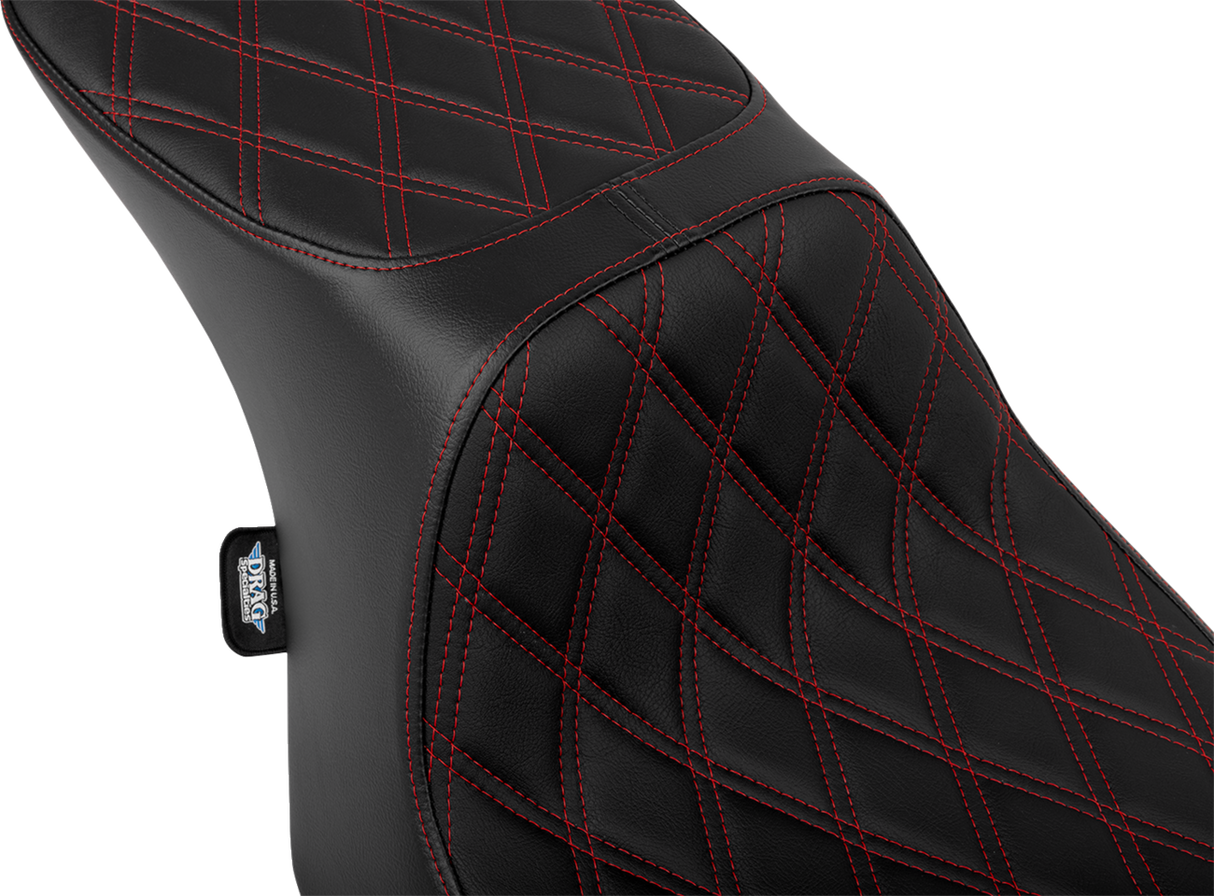 Drag Specialties Seats Predator 2-Up Seat - Vinyl with Double Diamond Red Stitch - Fits 2023-2024 Harley FLT/FLH Models - Part #4692D
