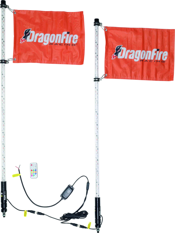 DragonFire Racing 4Ft Spiral LED Light Whips - Clear Pair with Programmable Dance Patterns