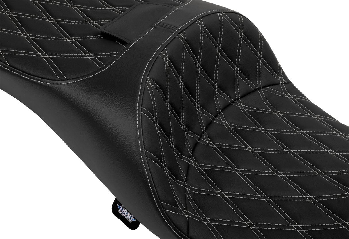 Drag Specialties Seats Extended Reach Freedom Seat for FLT/FLH Models with Vinyl Cover and Double Diamond Silver Stitch, Fits 2009-2025 Harley Davidson FLHX, FLTRX, FLHR, FLHTCU
