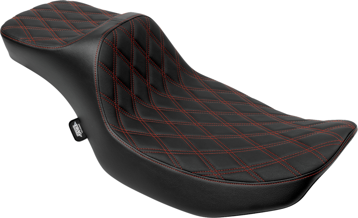 DRAG SPECIALTIES SEATS Predator III Extended Reach Seat for Harley FLH/FLT 2023-2024 - Double Diamond Vinyl with Red Stitching