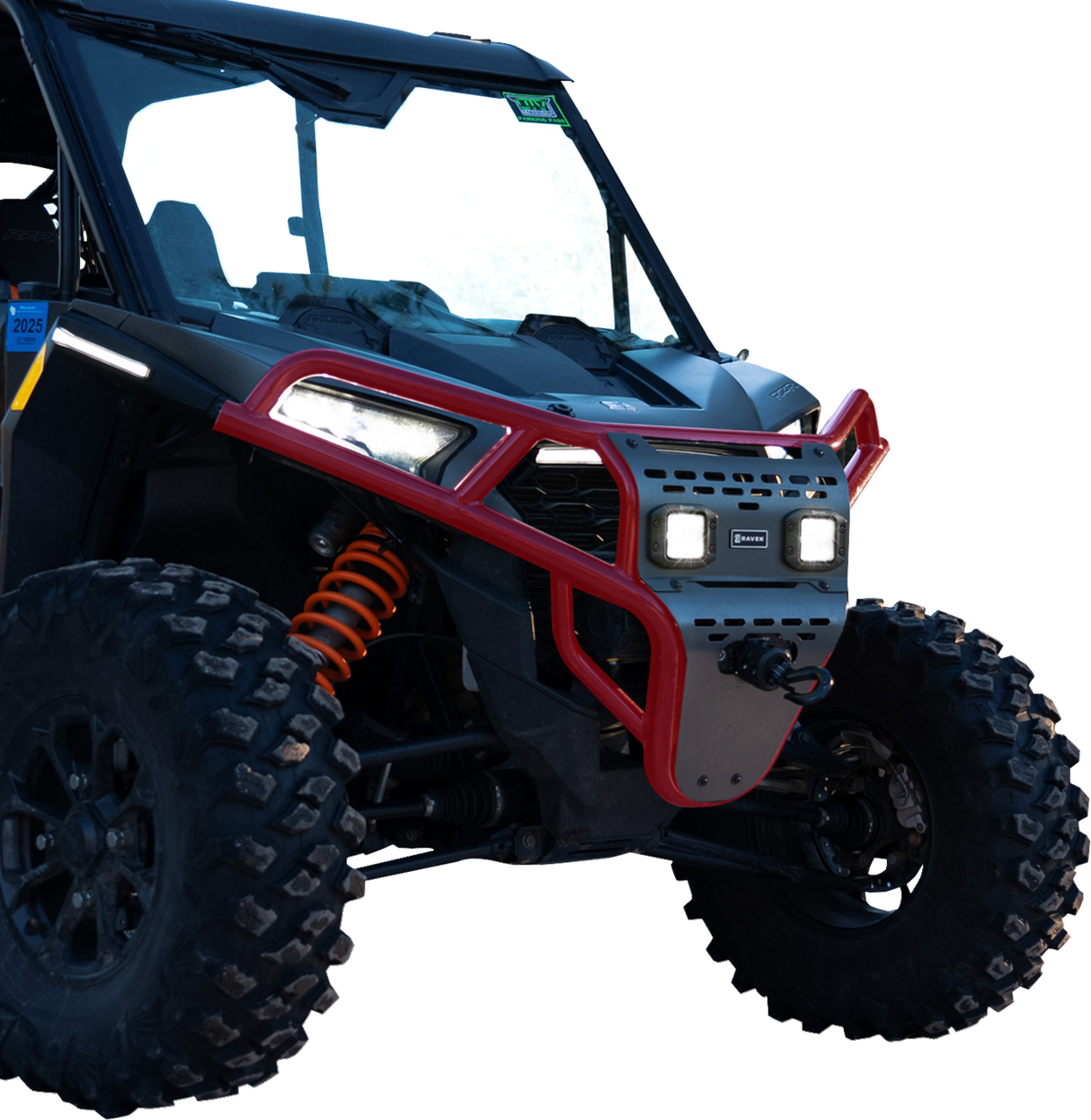 RAVEK Front Bumper/Skid Plate with White Lights - Red - RZR XP 1000 64-317RDL
