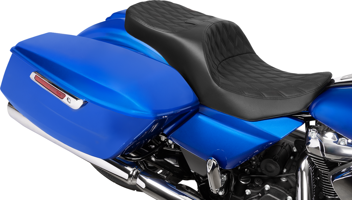 Drag Specialties Seats Forward Position Freedom Seat for Harley FLH/FLT 2023-2025 - Vinyl/Solar Leather Black Double Diamond Stitch (Part 4715F)
