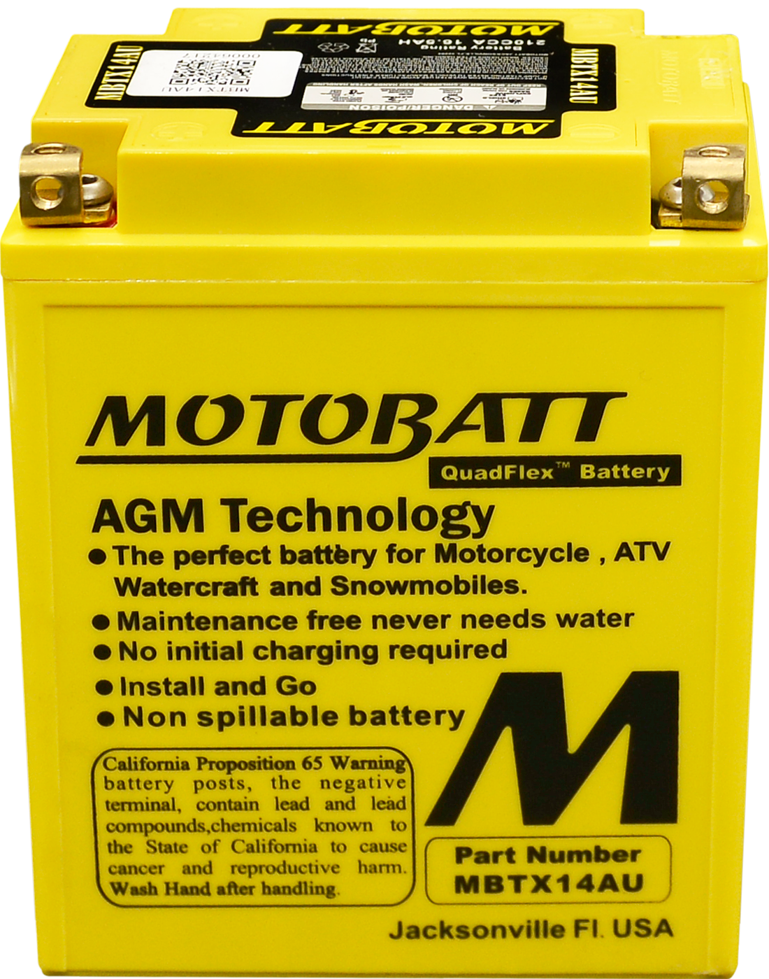 Motobatt MBTX14AU Sealed AGM Battery for Motorcycle and Powersports Vehicles