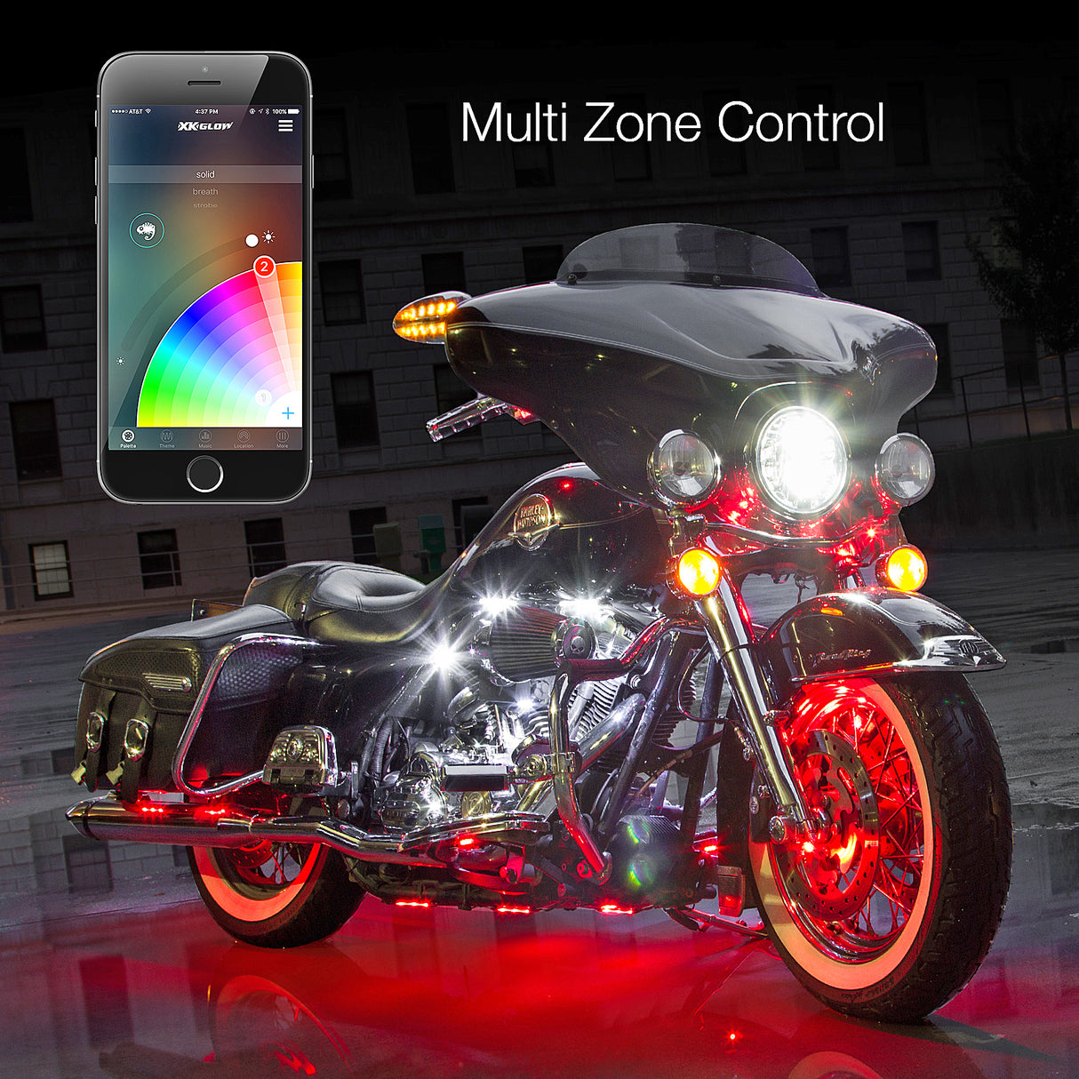 XK GLOW Mini Accent Light App Kit 8pc for Motorcycle - Bluetooth RGB LED Lighting with Color Capture and Custom Themes